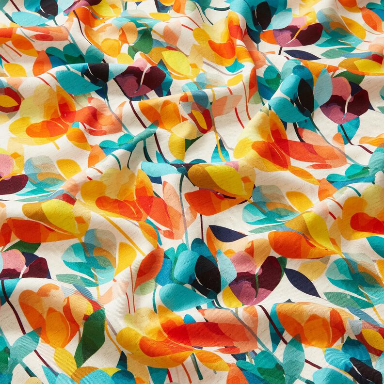 Viscose Linen Blend stylized flowers – offwhite/orange,  image number 2