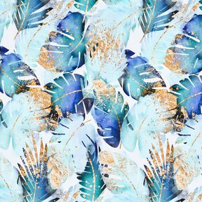 Cotton Jersey palm leaf thicket | Glitzerpüppi – white/eucalyptus, 