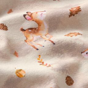 Cotton Jersey contented deer in autumn leaves Digital Print  – natural, 