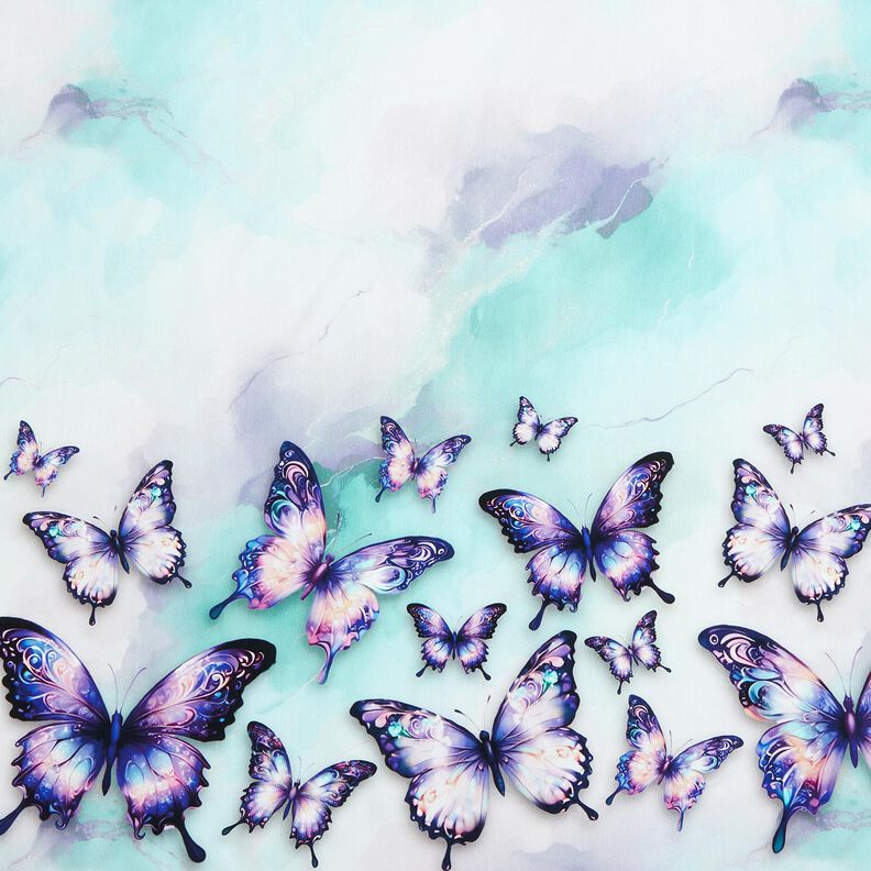 Cotton Jersey Magical Fluttering Butterflies | Glitzerpüppi  – ice blue/lavender,  image number 1