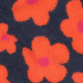 Teddy Fur Flowers | Poppy Fabrics – navy blue/orange, 
