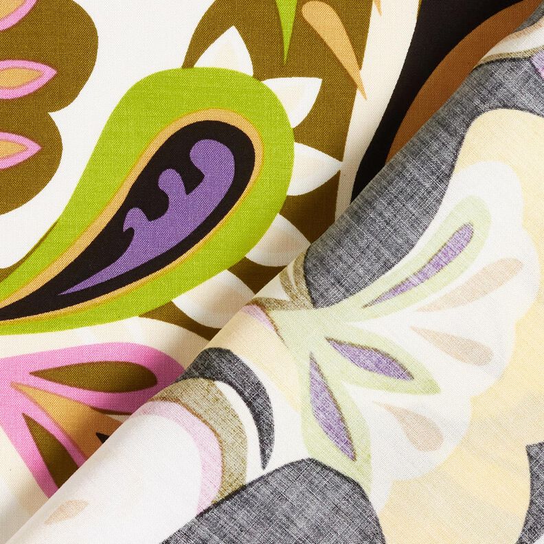 viscose fabric Retro flowers – olive/lilac, image number 4