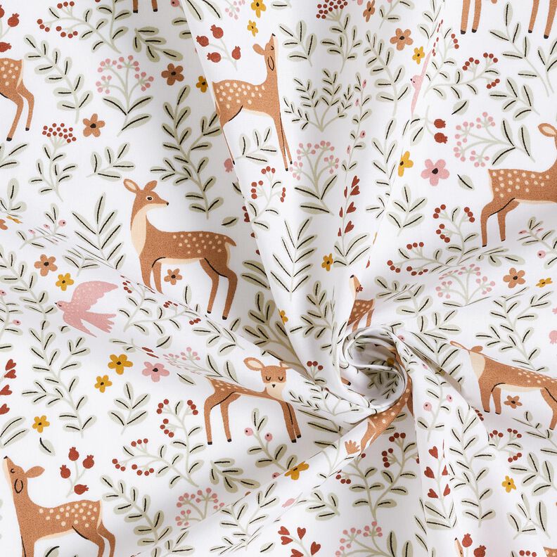 Cotton Poplin deer in the meadow – offwhite,  image number 3