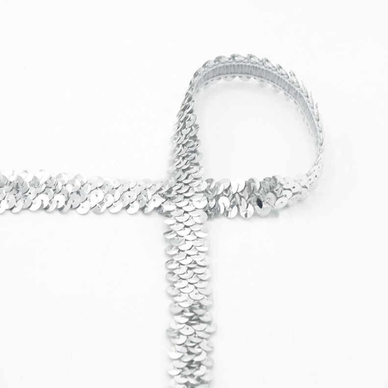 Elastic sequin trim [20 mm] – silver,  image number 1