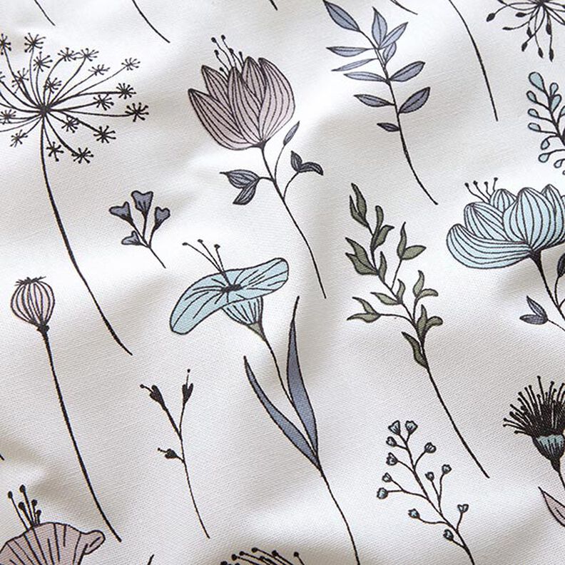 Decor Fabric Half Panama flower drawing – offwhite/black,  image number 2