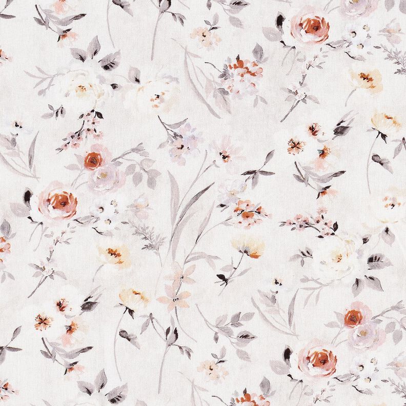 Cotton Poplin subtle flower branches – silver grey/light beige, image number 1