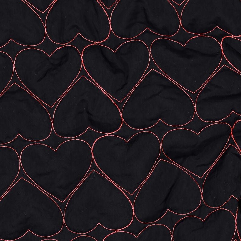 Quilted Fabric neon hearts | Poppy Fabrics – black/neon pink,  image number 2