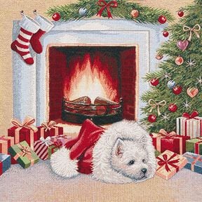 Panel Tapestry Fabric Holiday dog – green/red, 