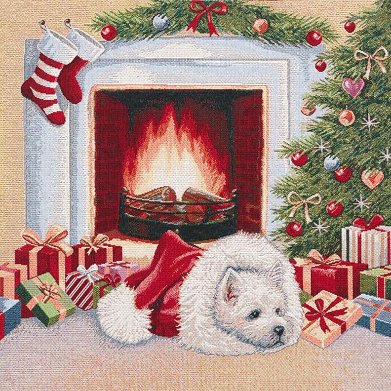 Panel Tapestry Fabric Holiday dog – green/red, image number 1