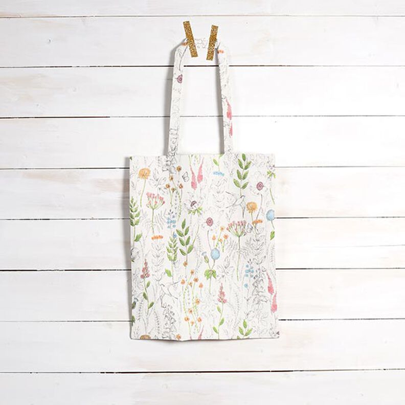 Decor Fabric Half Panama sketched wildflowers – white/pink,  image number 8