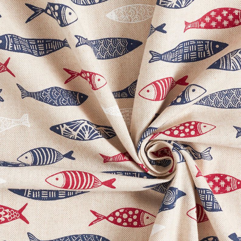 Decor Fabric Half Panama abstract school of fish – berry/natural, image number 3