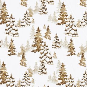 Cotton Poplin snow-covered fir trees – white/fawn, 