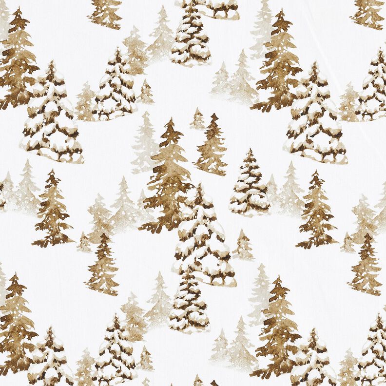 Cotton Poplin snow-covered fir trees – white/fawn,  image number 1