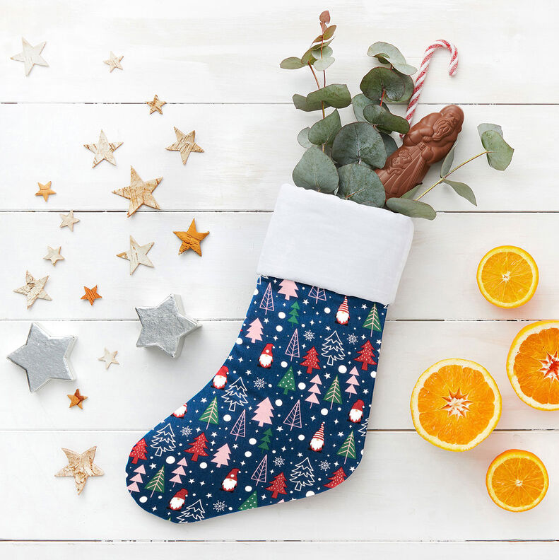 Cotton Poplin Gnomes and fir trees – blue, image number 7