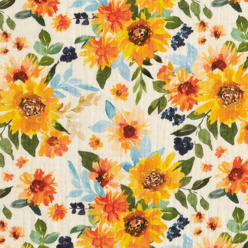 Double Gauze/Muslin sunflower meadow Digital Print | Poppy Fabrics – cream,  image number 1