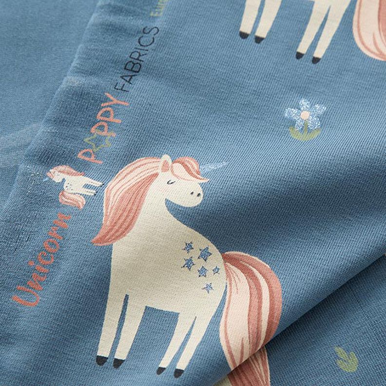 Cotton Jersey Sweet Glitter Unicorns – blue grey,  image number 3