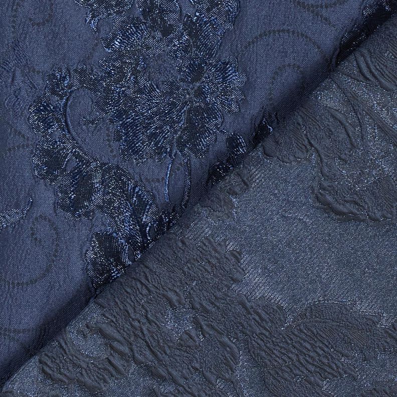 Garment Jacquard Brocade Flowers – navy blue,  image number 4