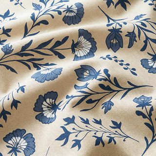 Decor Fabric Half Panama little flowers – natural/ocean blue, 