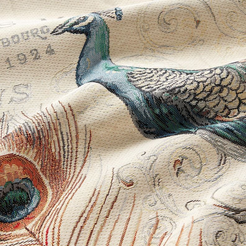 Decorative Panel Tapestry Fabric Peacock &ndash; light beige/blue,  image number 2