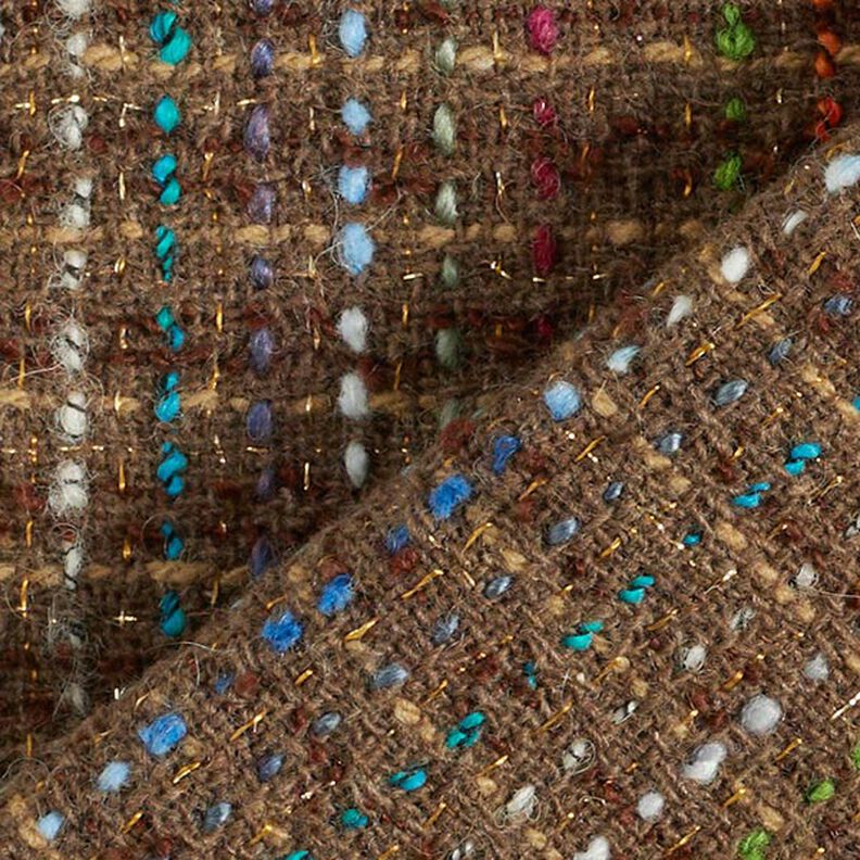 Colourful Stripes & Lurex Pure New Wool Blend Bouclé – medium brown,  image number 6