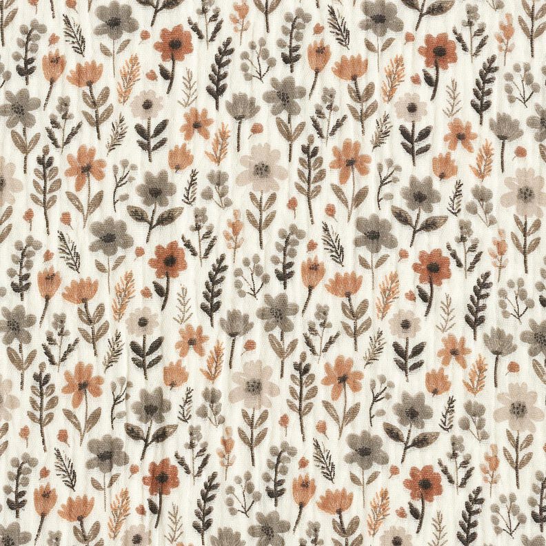 Double Gauze/Muslin Autumn Flowers – offwhite,  image number 1