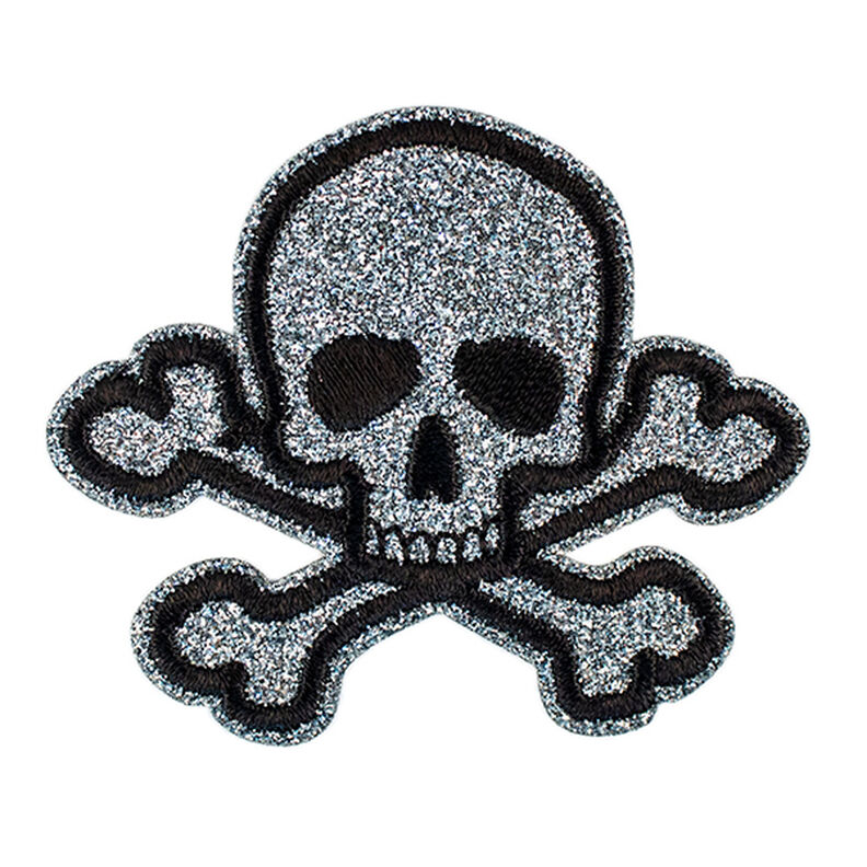 Appliqué  Skull [ 5,5 x 6,5 cm ] – silver/black,  image number 1