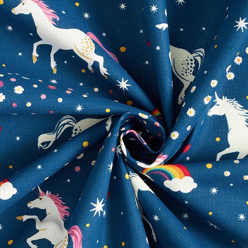 Decor Fabric Glow in the dark dancing unicorns – ocean blue/pink,  image number 5