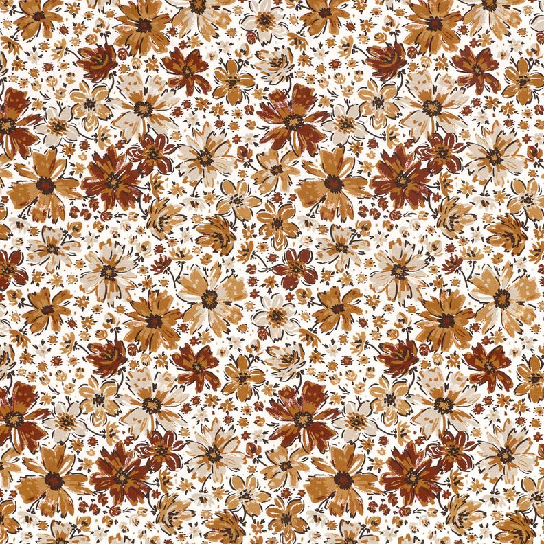French Terry Summer Sweat Drawn Flowers Digital Print &ndash; white/terracotta,  image number 1