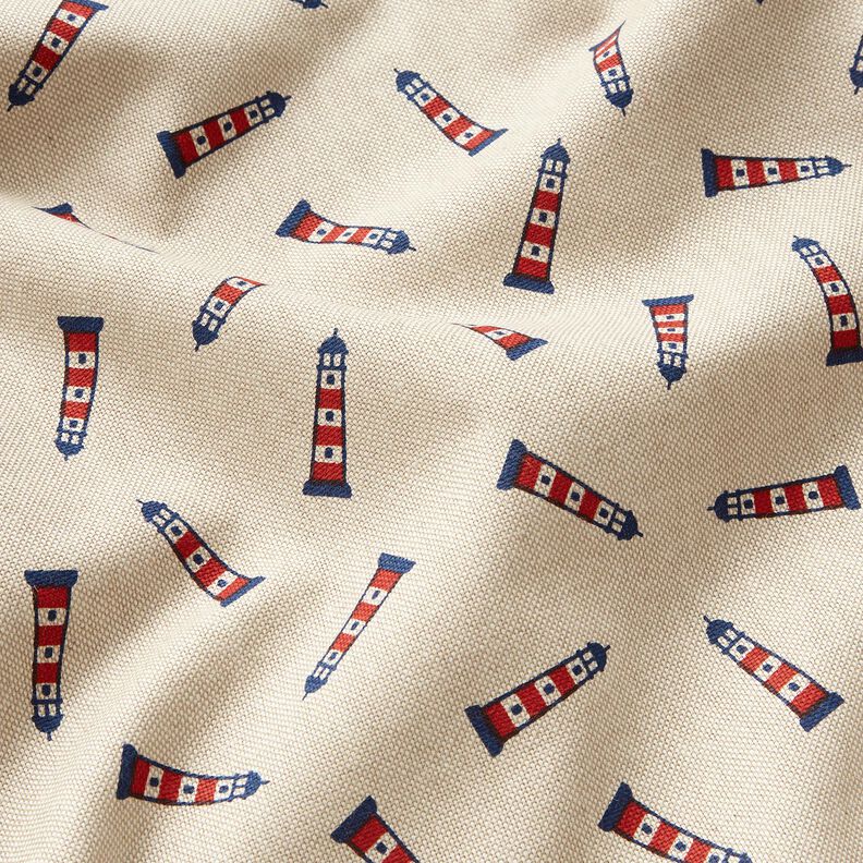 Decor Fabric Half Panama small lighthouses – natural/navy blue,  image number 2