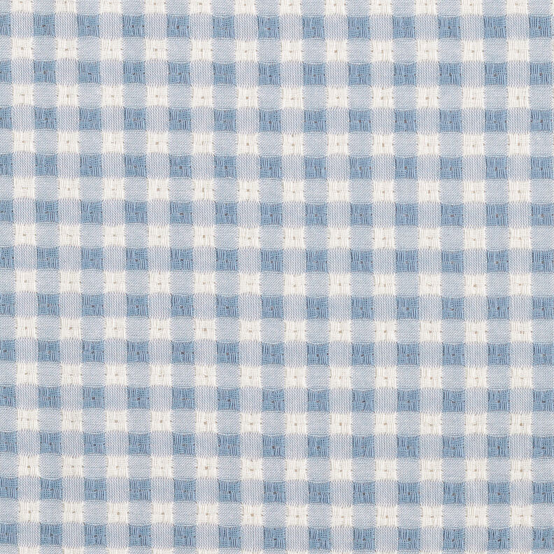 Textured check cotton fabric – white/light blue,  image number 1