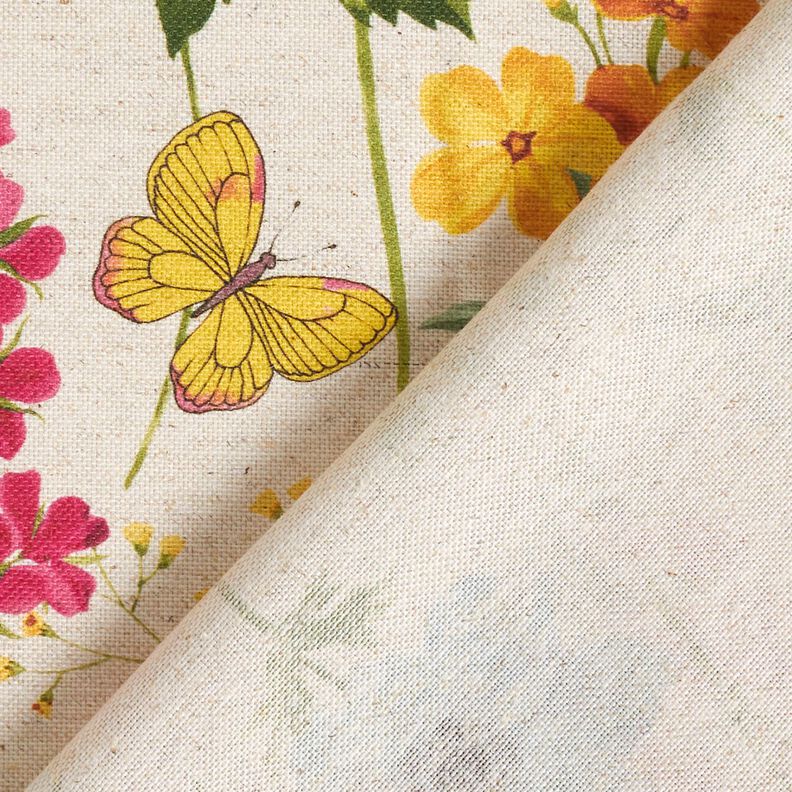 Decor Fabric Half Panama Meadow flowers – natural/raspberry, image number 4