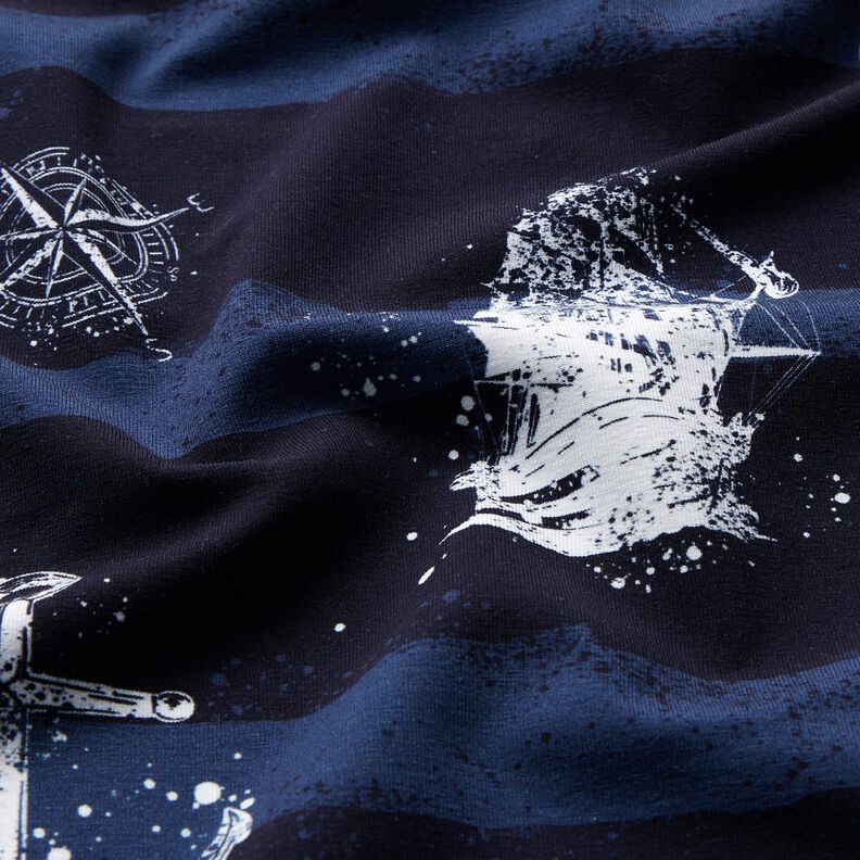 Cotton Jersey Anchors and ships | Glitzerpüppi – navy blue,  image number 1