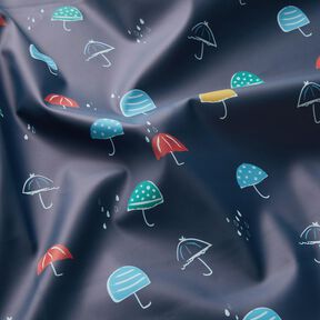 Raincoat Fabric colourful umbrellas Digital Print – navy blue, 