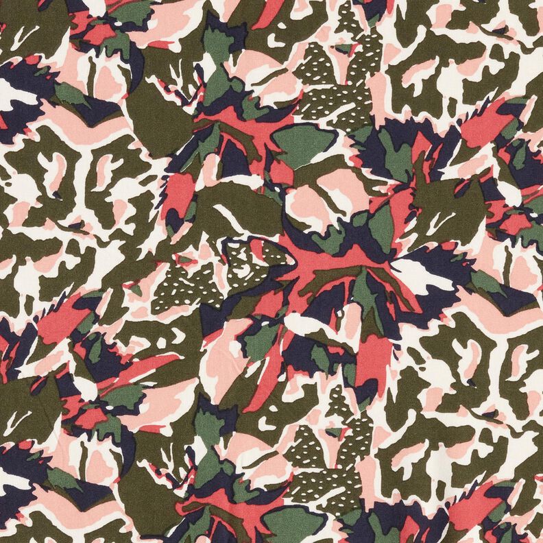 viscose fabric abstract sea of flowers – pale berry/dark pine,  image number 1