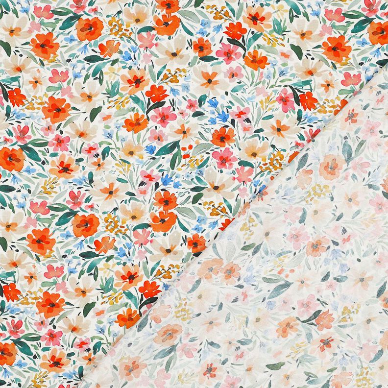 viscose fabric flower meadow digital print – white/orange,  image number 4