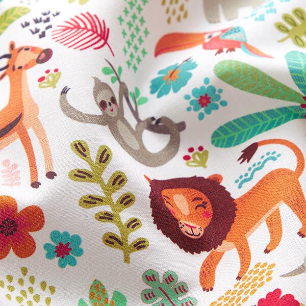 Cotton poplin cockatoo, lion, sloth and co. – white,  image number 2