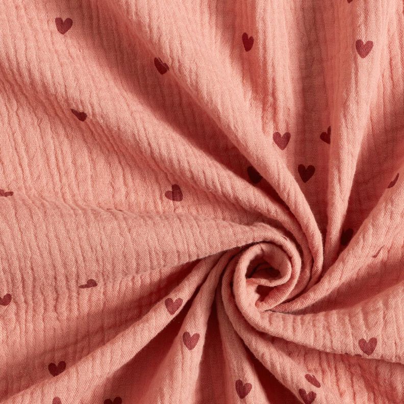 Double Gauze/Muslin Scattered hearts – dark dusky pink/burgundy,  image number 3