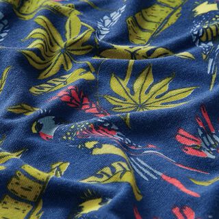Bamboo jersey, birds & leaves – denim blue, 