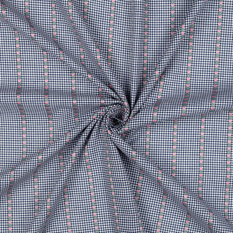 Cotton Jacquard Checks and flowers – ocean blue/white, image number 3