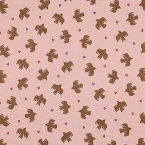 GOTS Double Gauze/Muslin Birds and hearts | Poppy Fabrics – dusky pink, 