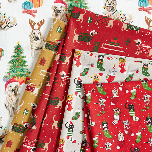 Cotton Cretonne Christmas Cats – red, image number 5