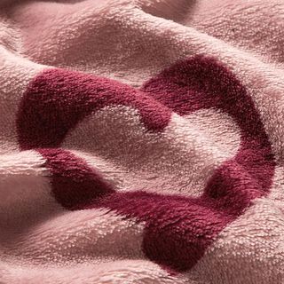 Cosy Fleece big hearts – light dusky pink/dark red, 