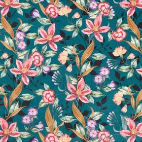 Decor Velvet elegant flowers &ndash; petrol/pink, 