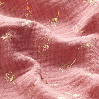Double Gauze/Muslin glittery dandelions – dark dusky pink/gold, 