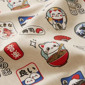 Decor Fabric Half Panama Asian snacks – natural/blue, 