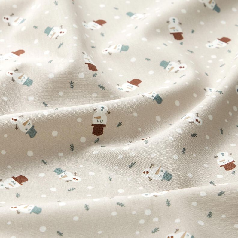 Cotton Poplin cute snowmen – light taupe, image number 2