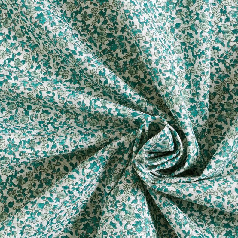 Cotton Cretonne numerous flowers – petrol/white,  image number 3