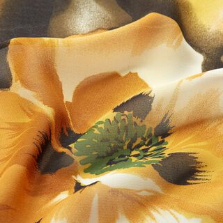 Watercolour flowers chiffon – white/curry yellow, 