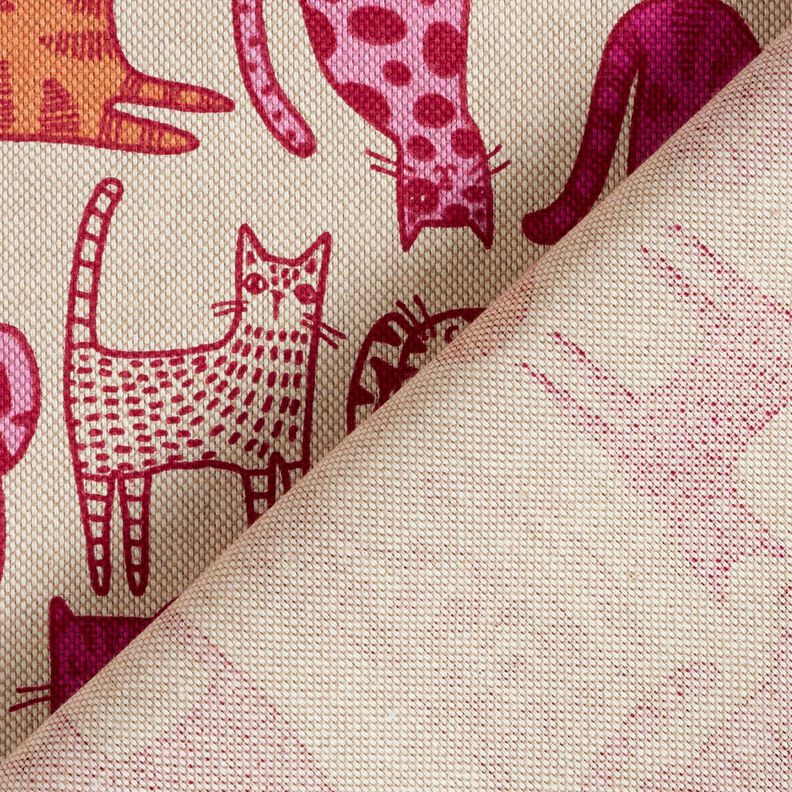 Decor Fabric Half Panama Colourful Cats – natural/purple,  image number 4