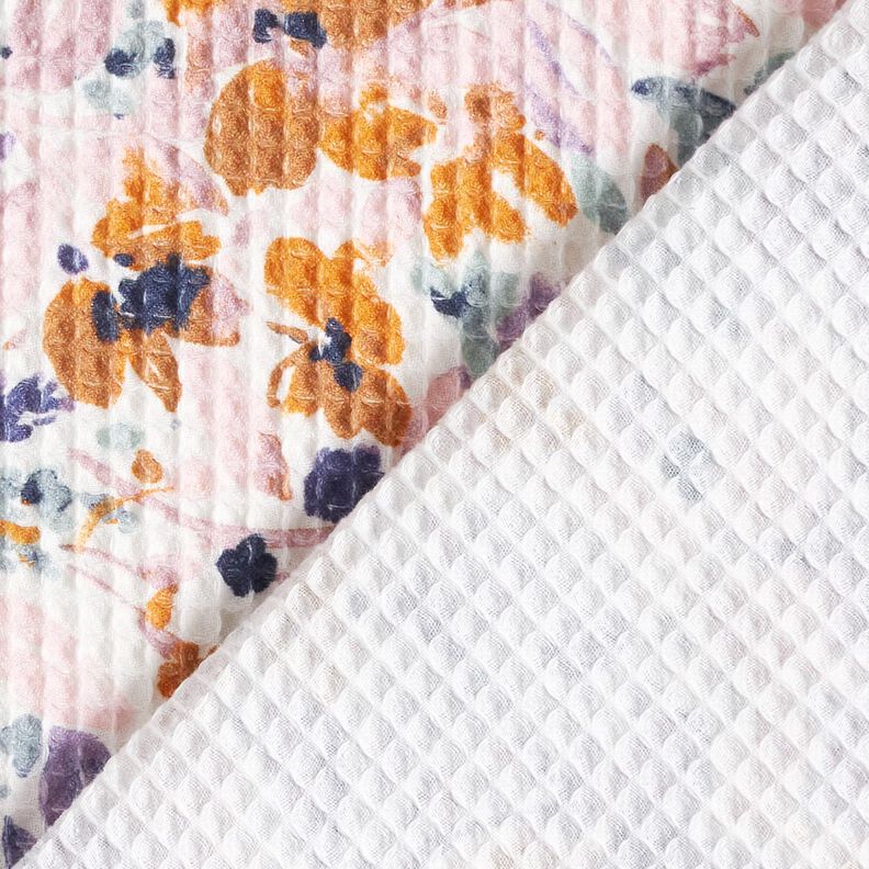 Waffle Piqué watercolour flowers | Poppy Fabrics – white/lavender, image number 4